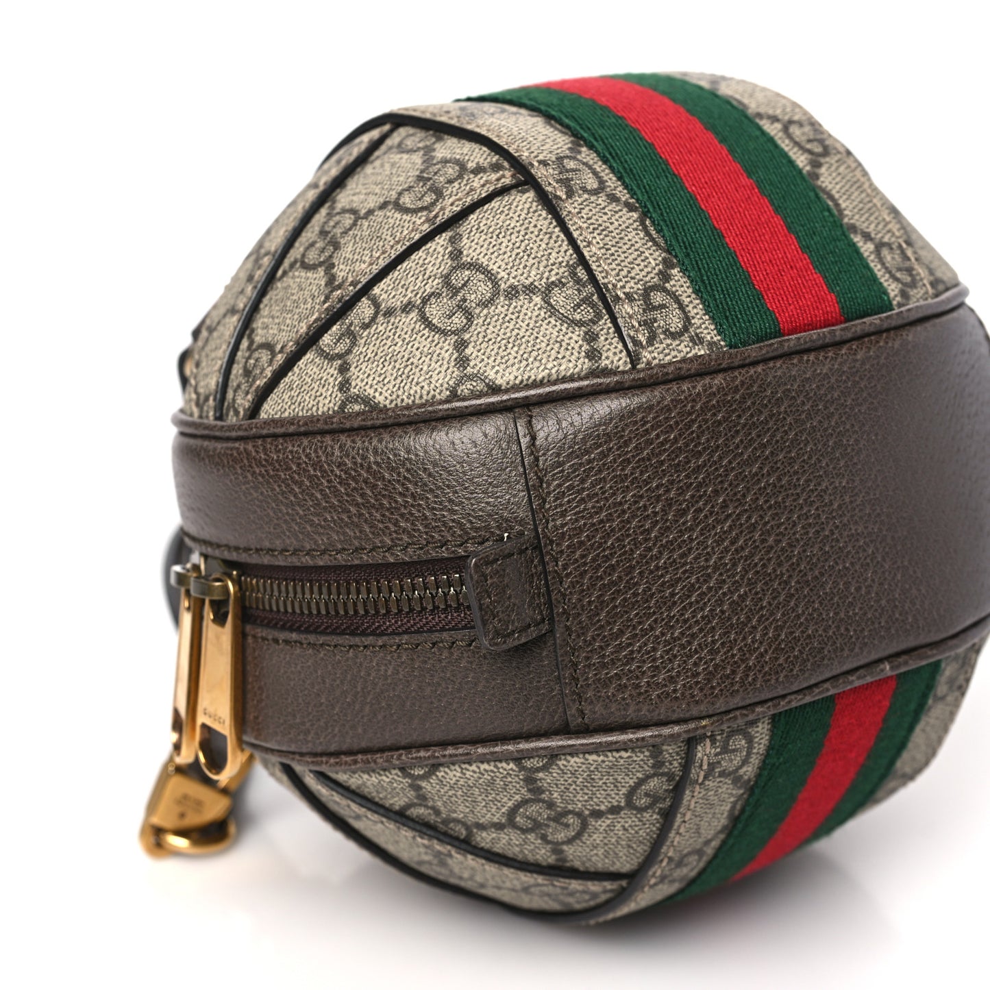 GG Supreme Monogram Textured Dollar Calfskin Web Mini Ophidia Basketball Shaped Shoulder Bag Beige Ebony New Acero