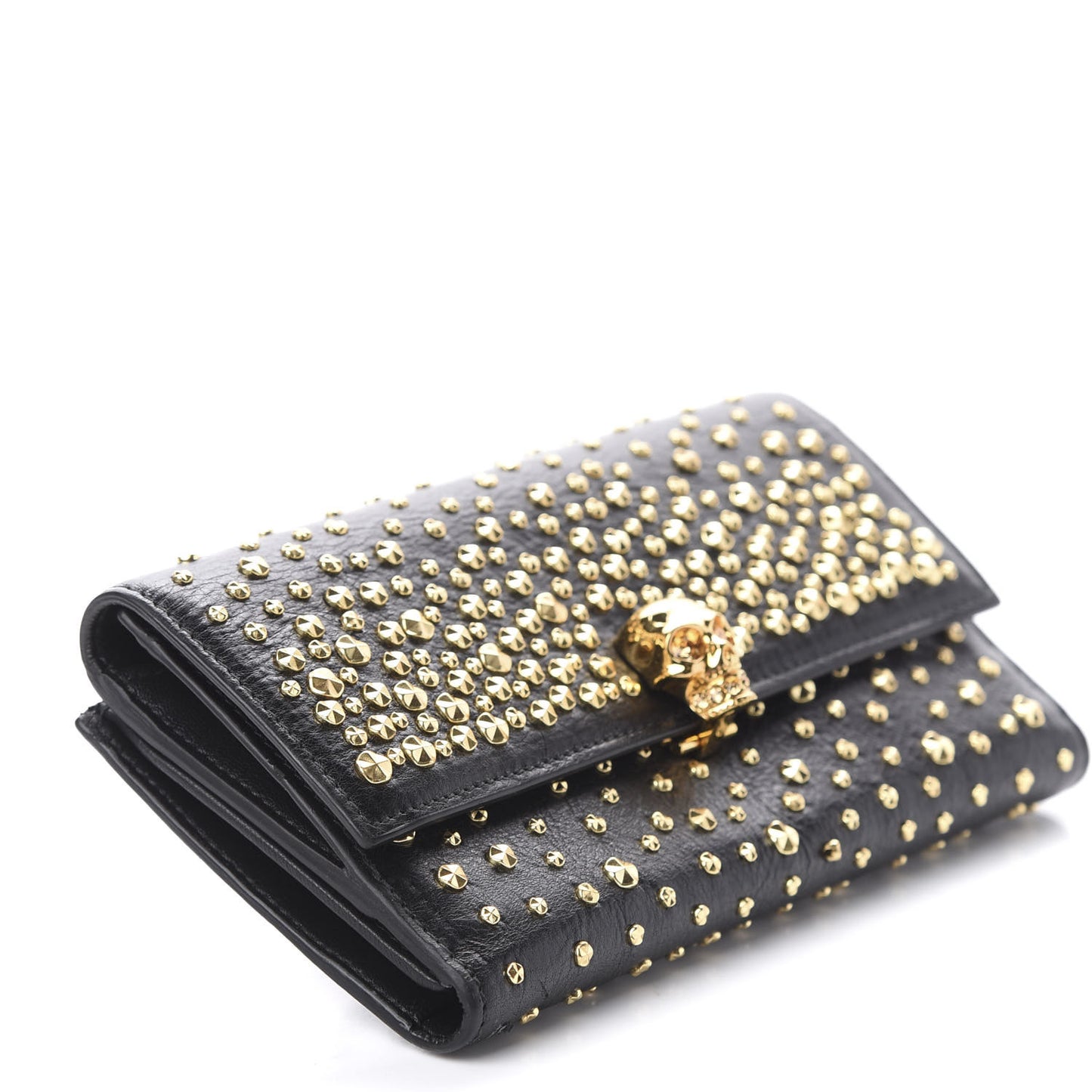 Calfskin Studded Skull Continental Wallet Black