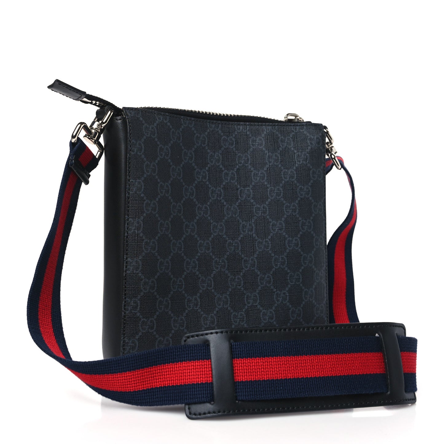 GG Supreme Monogram Web Small Flat Messenger Bag Black Grey