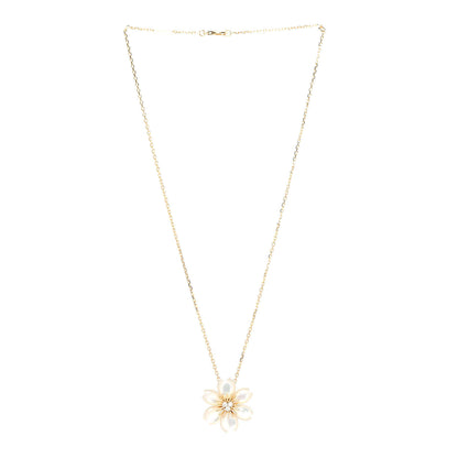 Van Cleef & Arpels 18K Yellow Gold Diamond Mother of Pearl Mini Rose De Noel Pendant Necklace 3 of 6