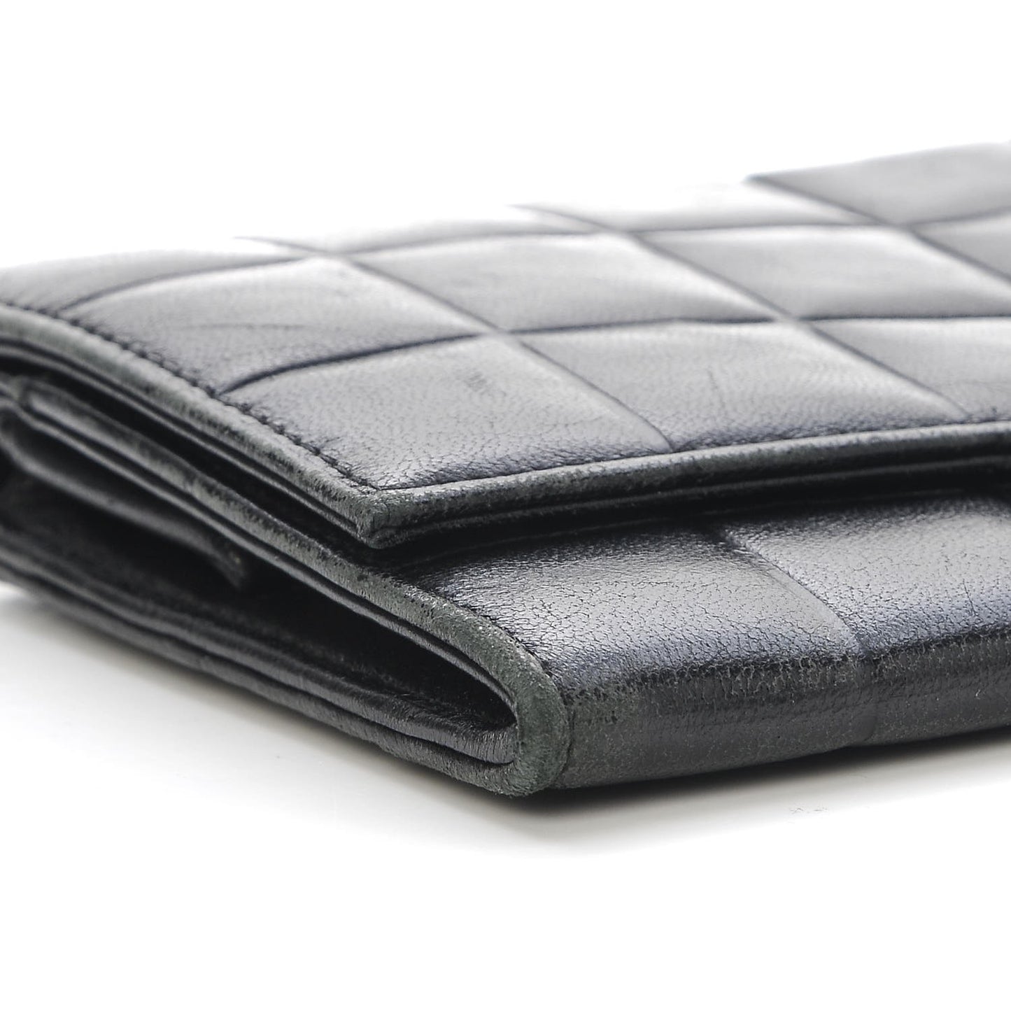 Lambskin Quilted Chocolate Bar Long Wallet Black
