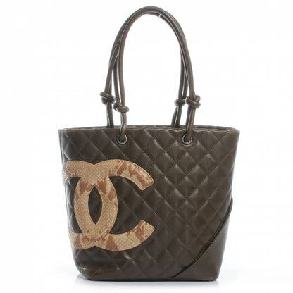 Chanel Calfskin Python Quilted Cambon Medium Tote Khaki 1 of 8