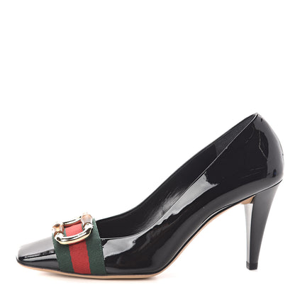 Gucci Patent Web Mid Heel Loafer Pumps 6.5 Black 1 of 10