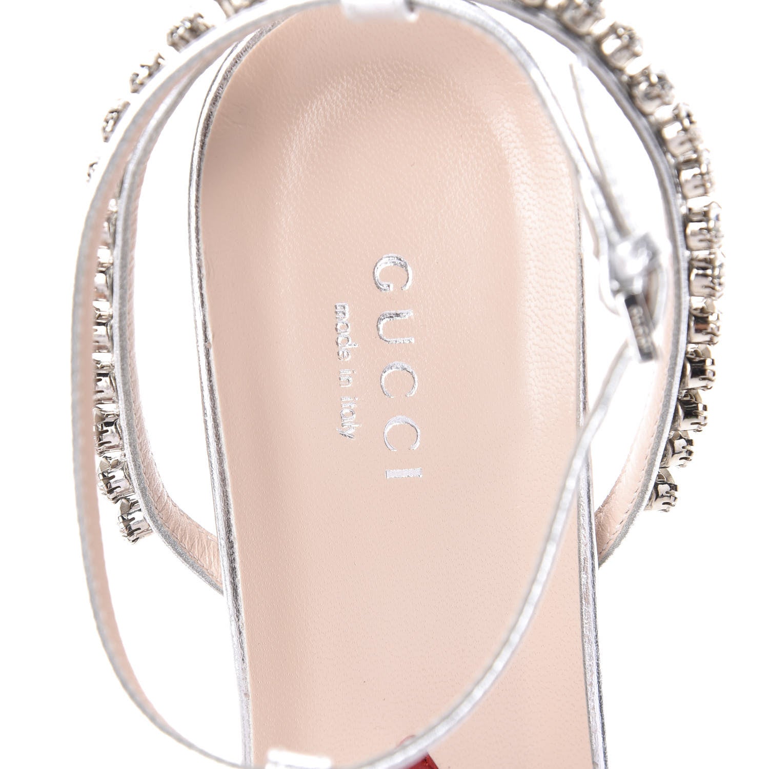 Gucci Nappa Silk Crystal Bertie T-Strap Low Heel Sandals 36.5 Argento 6 of 7
