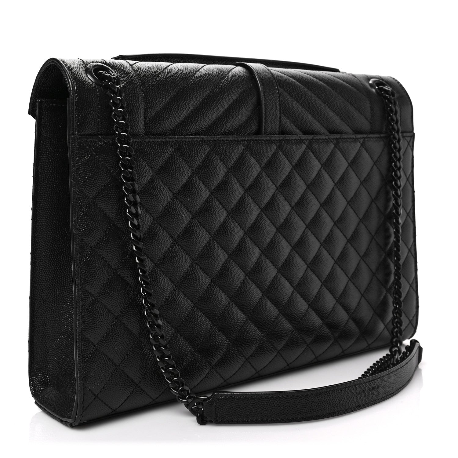 Saint Laurent Grain De Poudre Textured Mixed Matelasse Large Triquilt Monogram Monochrome Satchel Black 2 of 6