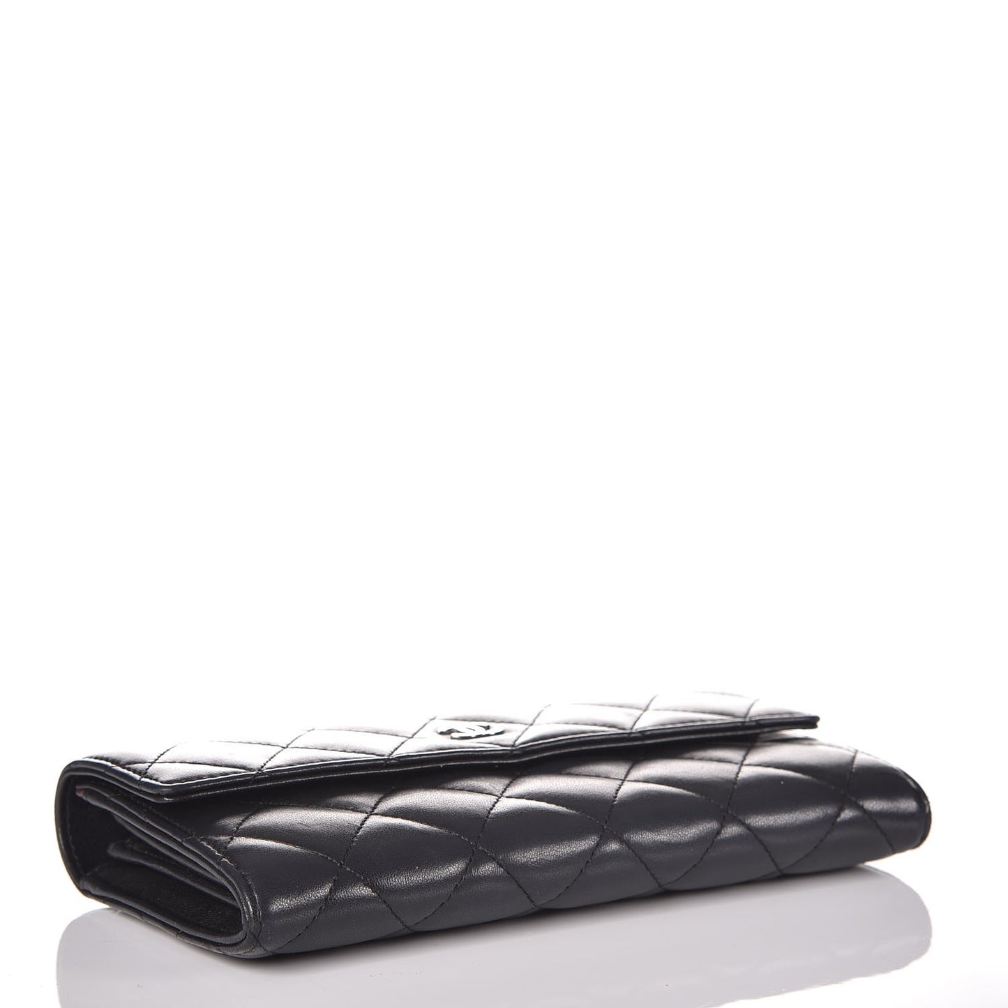 Lambskin Quilted Large Gusset Flap Wallet Black