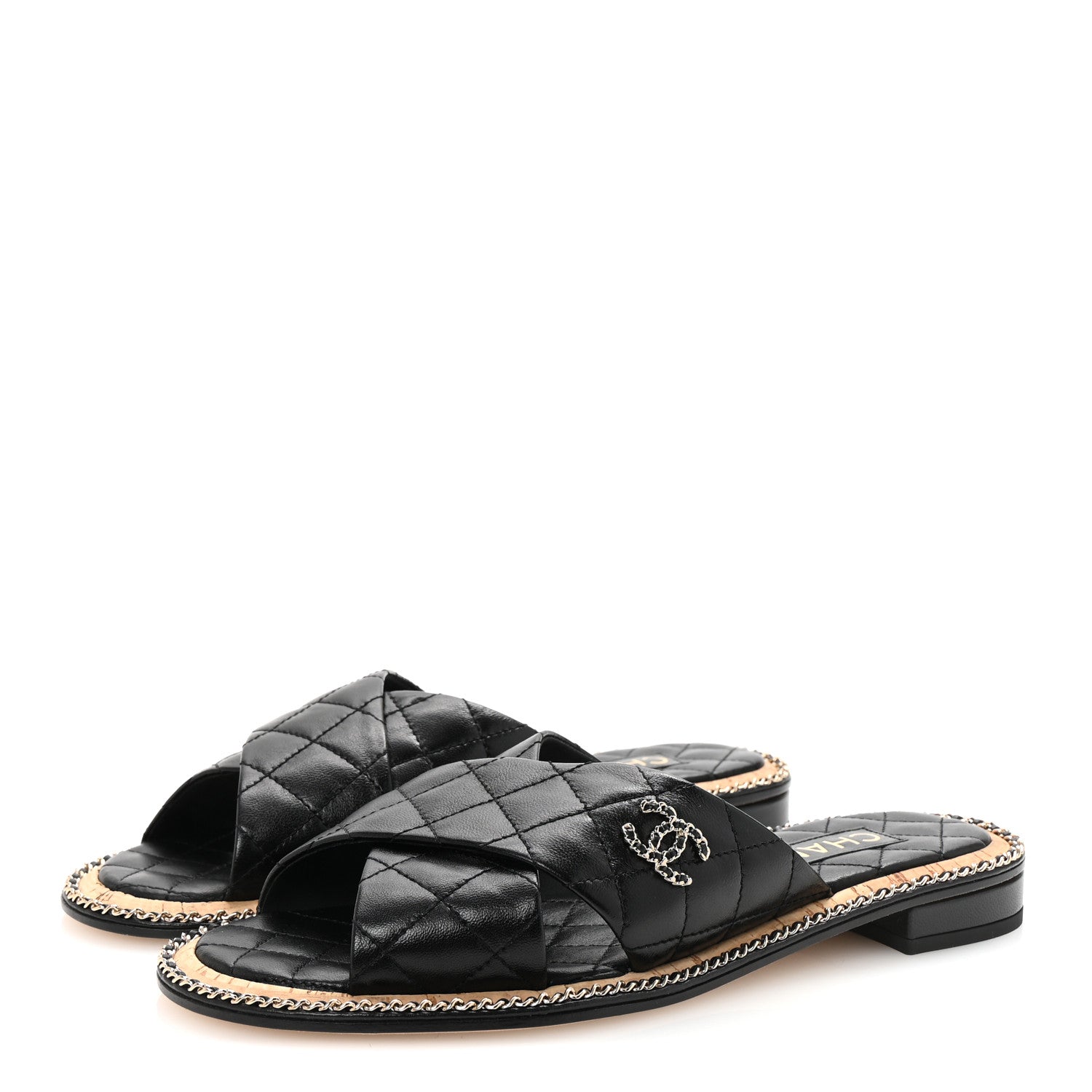 Chanel Lambskin Quilted Chain CC Sandals 40 Black 4 of 9