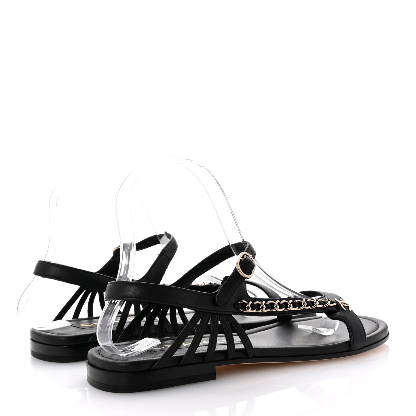Lambskin Chain Sandals 38.5 Black