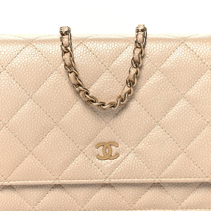 Chanel Pearly Caviar Quilted Wallet On Chain WOC Beige 9 of 13