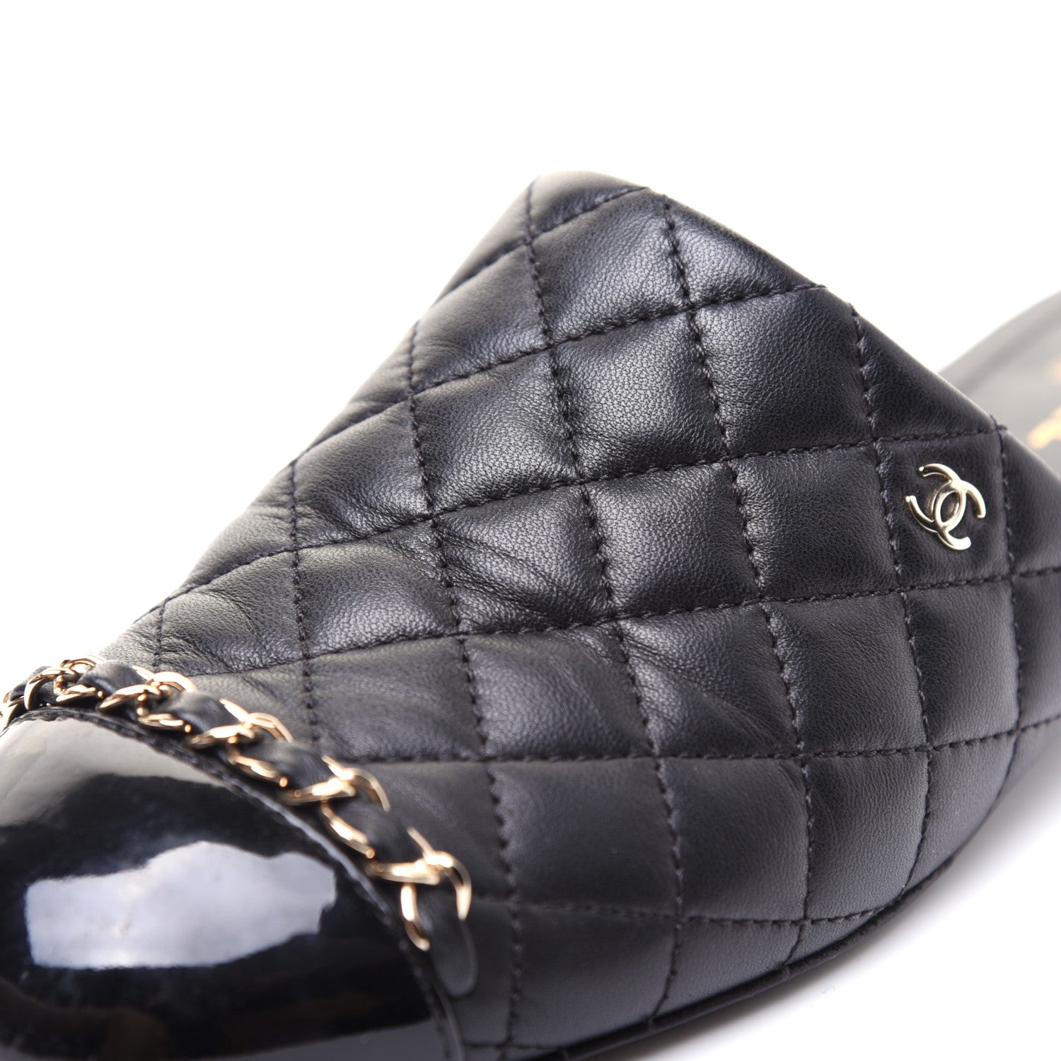 Chanel Lambskin Patent Quilted Chain Mules 37.5 Black 16 of 16