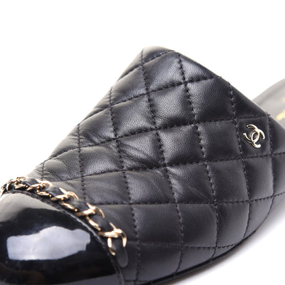 Chanel Lambskin Patent Quilted Chain Mules 37.5 Black 16 of 16
