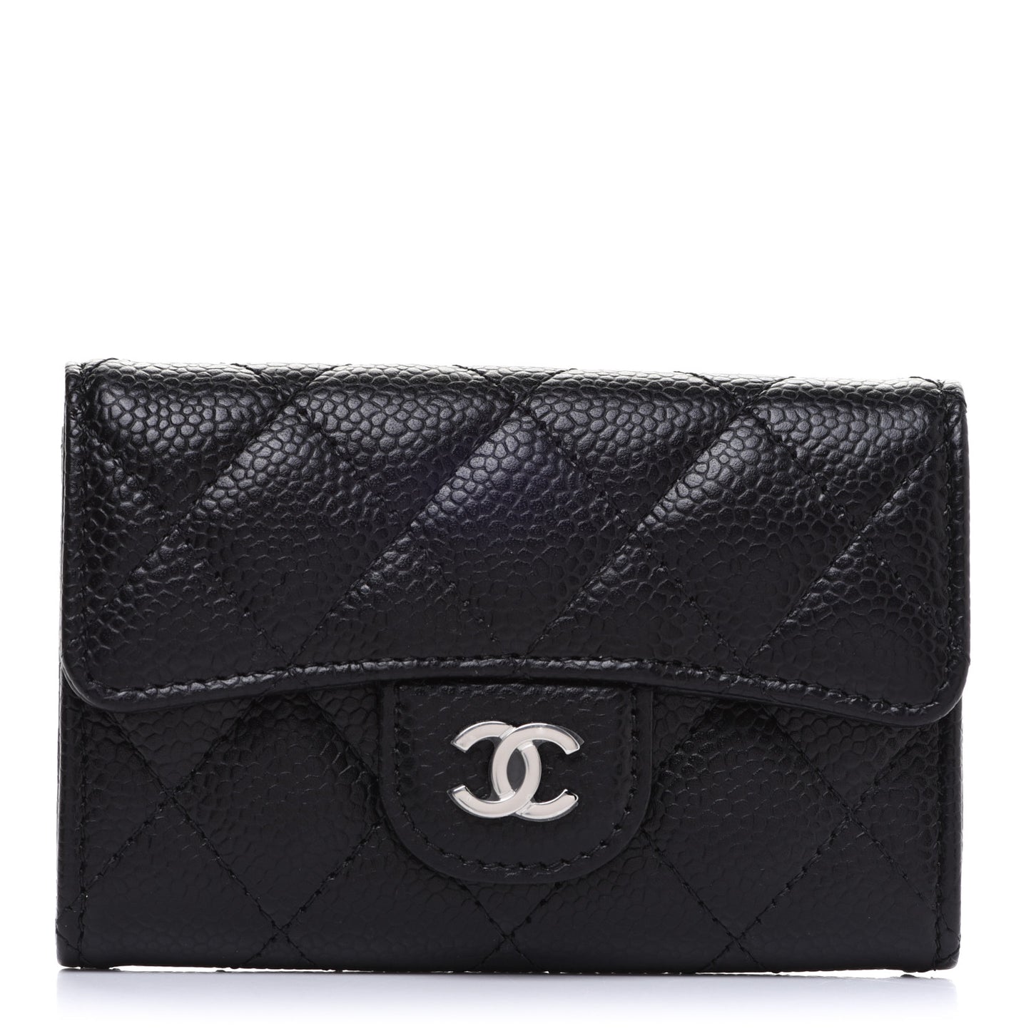 Caviar Quilted Flap Card Holder Wallet Black