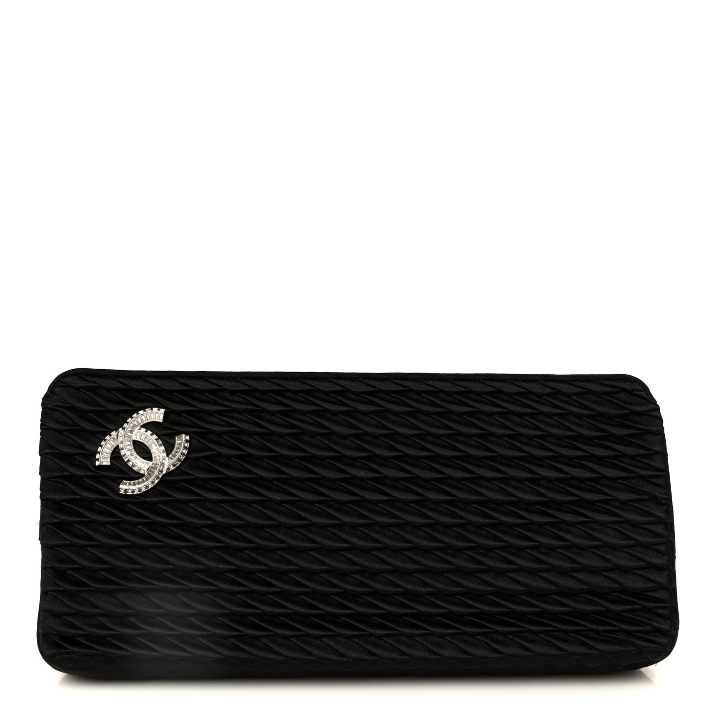 Satin Crystal Woven Clutch Black
