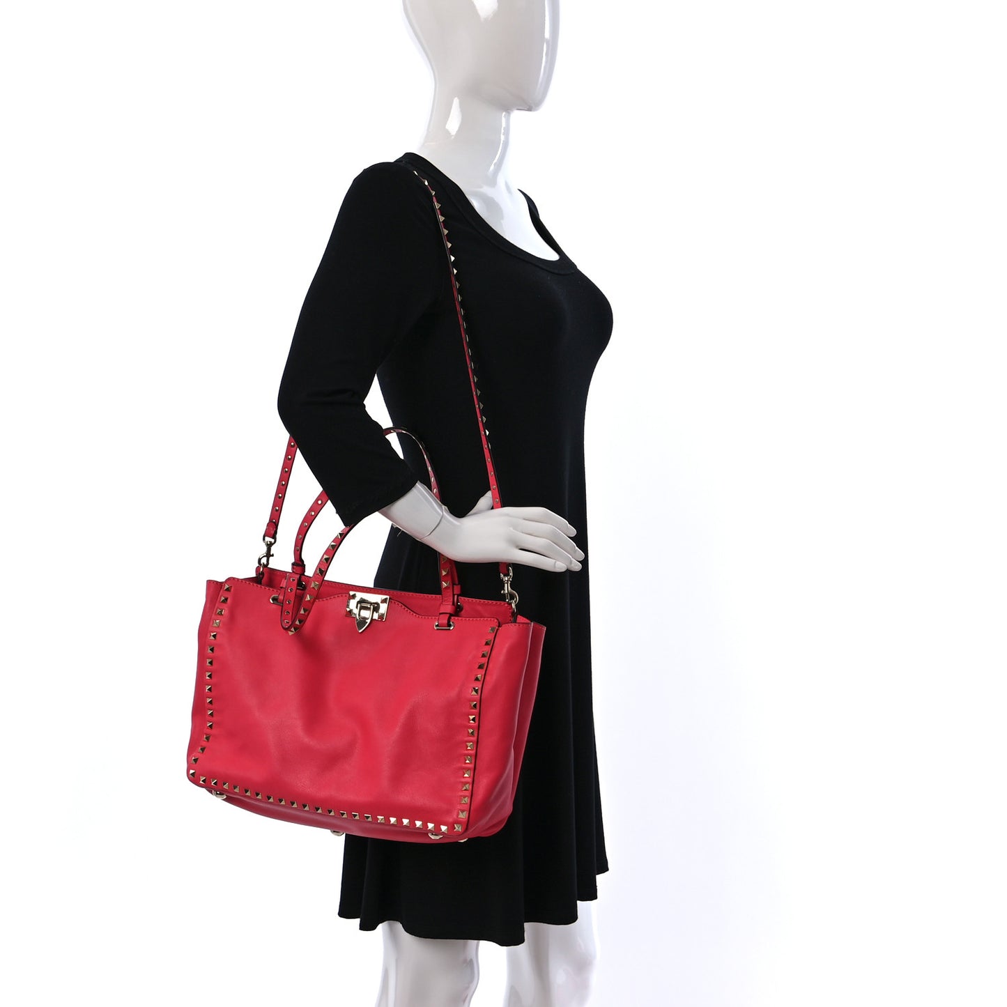 Vitello Medium Rockstud Tote Deep Rose