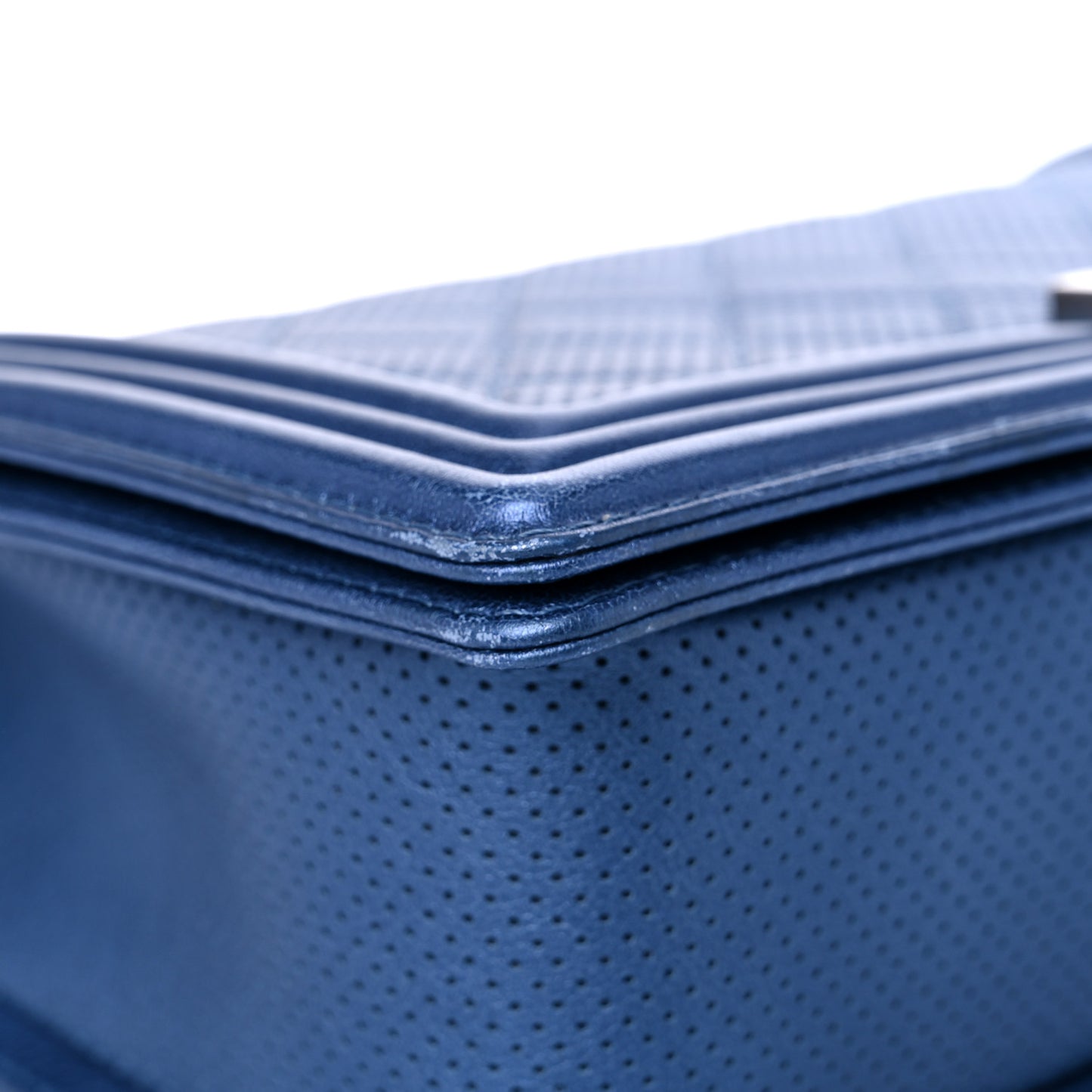 Perforated Lambskin Quilted New Medium Boy Flap Blue