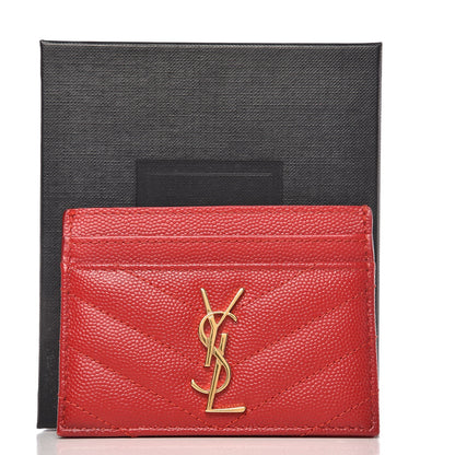 Saint Laurent Grain De Poudre Matelasse Chevron Monogram Credit Card Case New Red 8 of 10