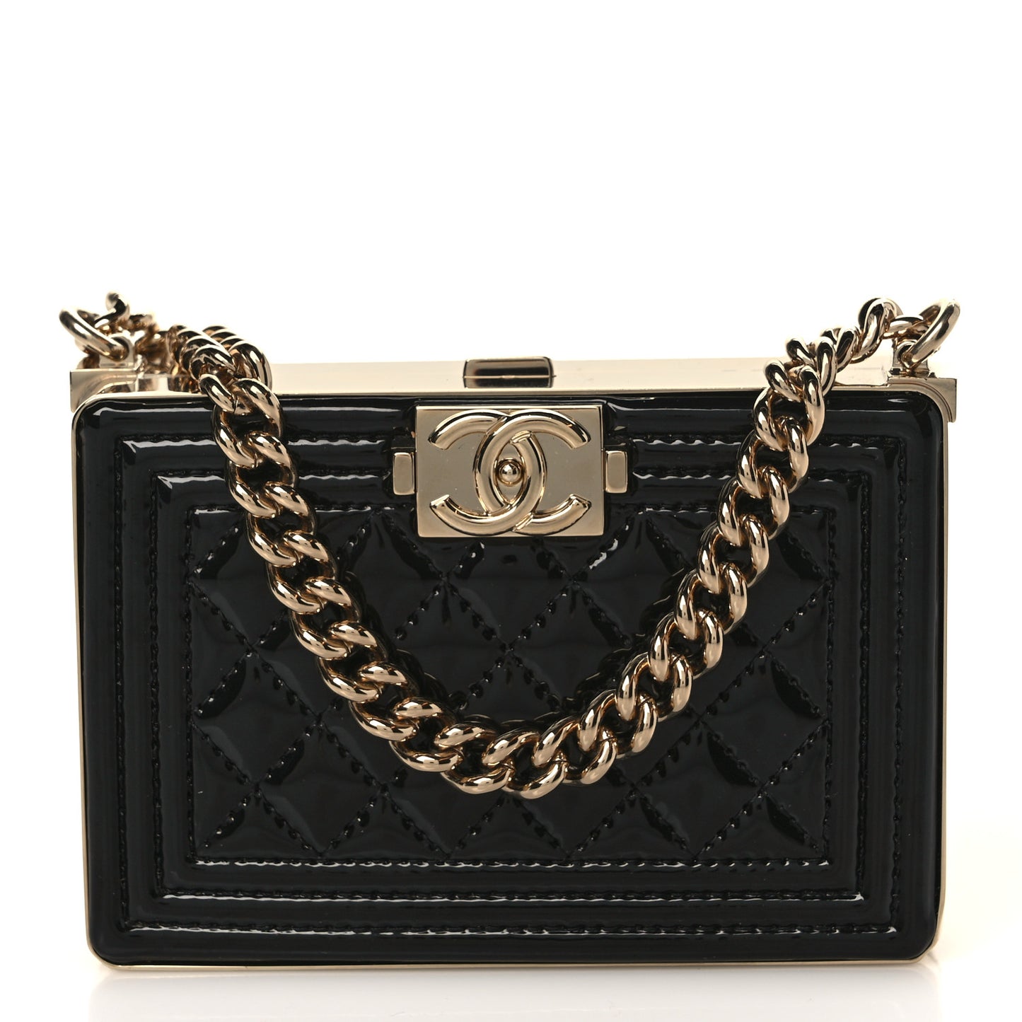 Patent Calfskin Boy Minaudiere Black