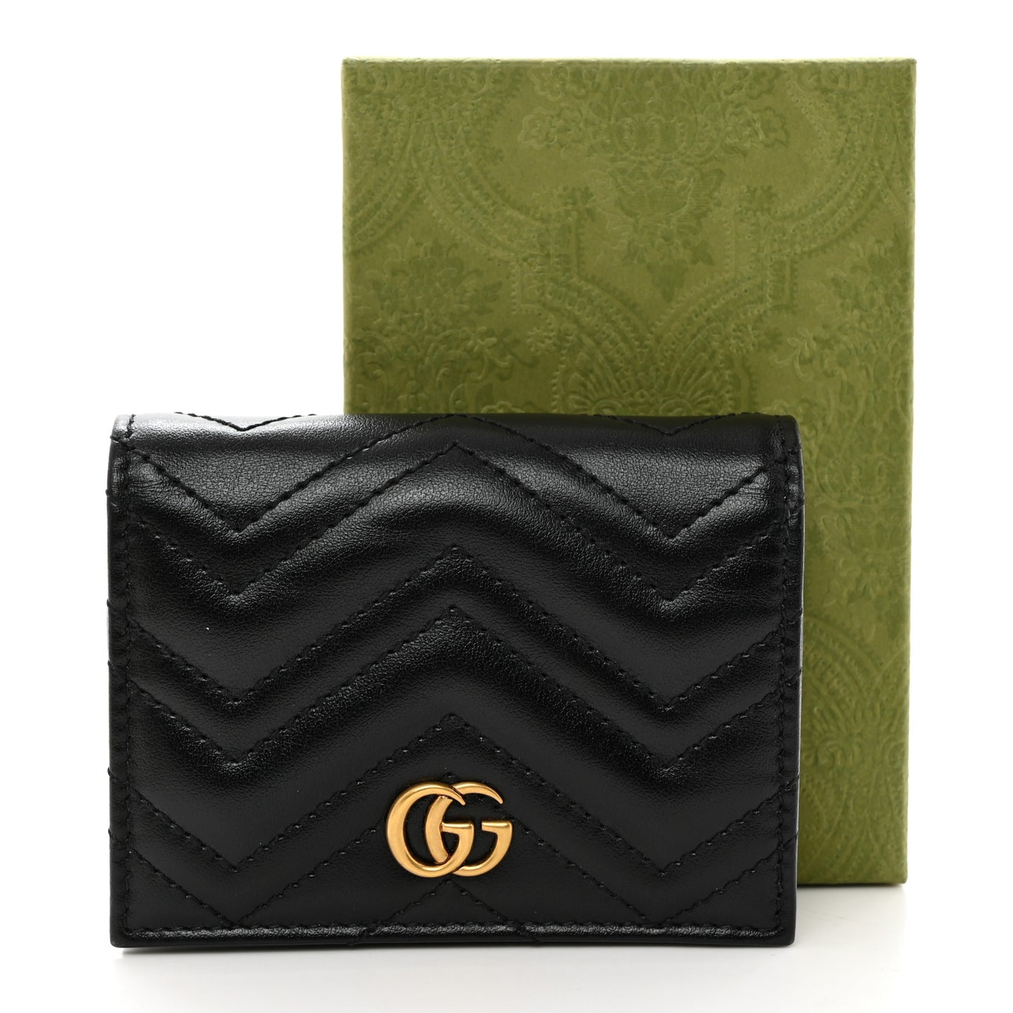 Calfskin Matelasse GG Marmont Card Case Wallet Black