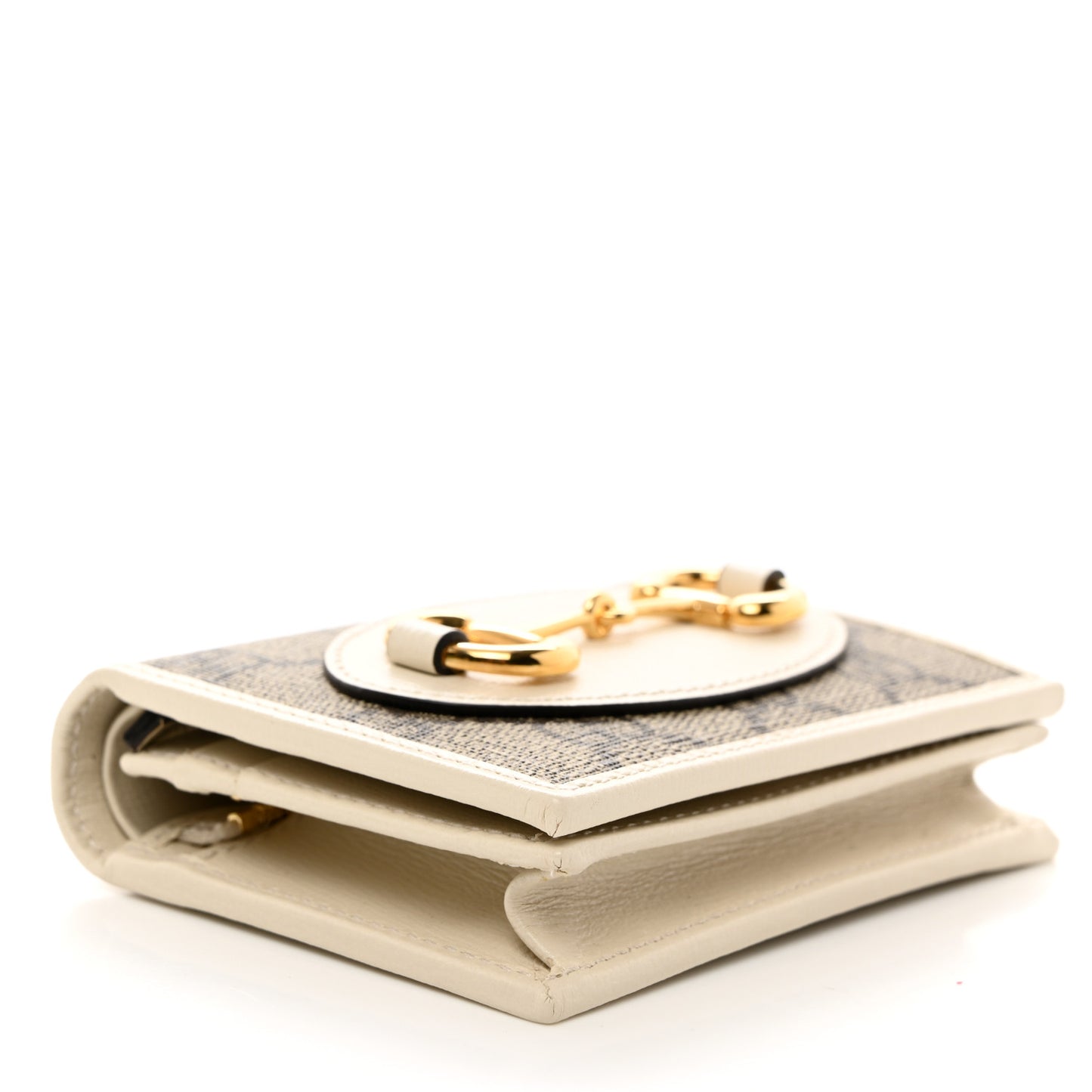 GG Supreme Monogram Azalea Calfskin Horsebit 1955 Card Case Wallet Beige Ebony Mystic White