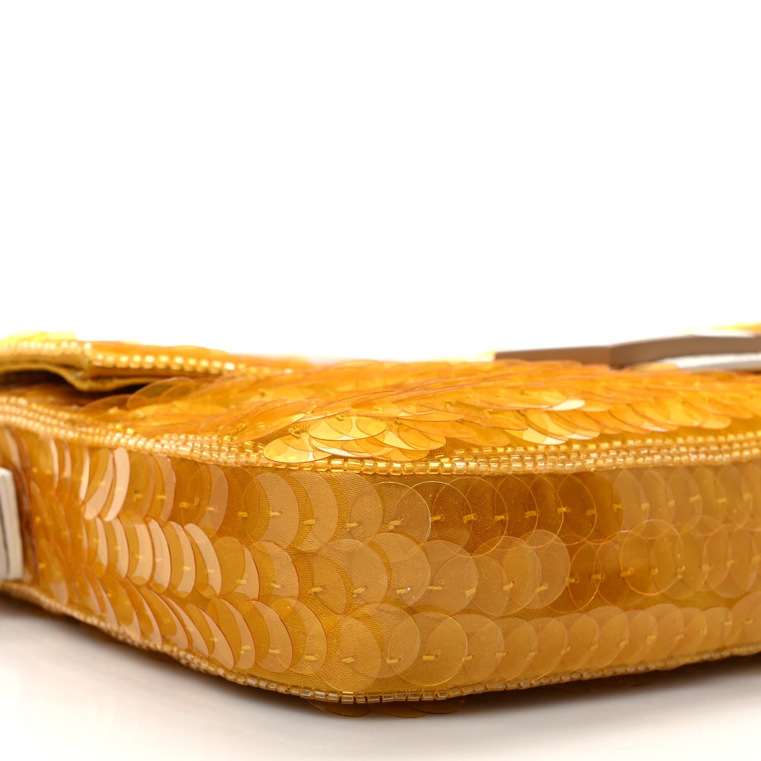 Fendi Satin Sequin Paillettes Elaphe Plexiglass Baguette 1997 Giallo Avorio 8 of 10