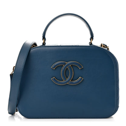 Chanel Shiny Calfskin Goatskin Quilted Small Coco Curve Vanity Blue 1 of 10