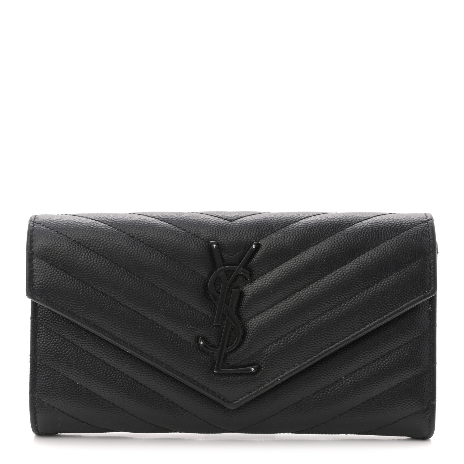 Saint Laurent Grain De Poudre Matelasse Chevron Monogram Flap Wallet Black 1 of 8