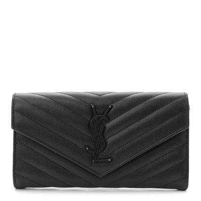 Saint Laurent Grain De Poudre Matelasse Chevron Monogram Flap Wallet Black 1 of 8