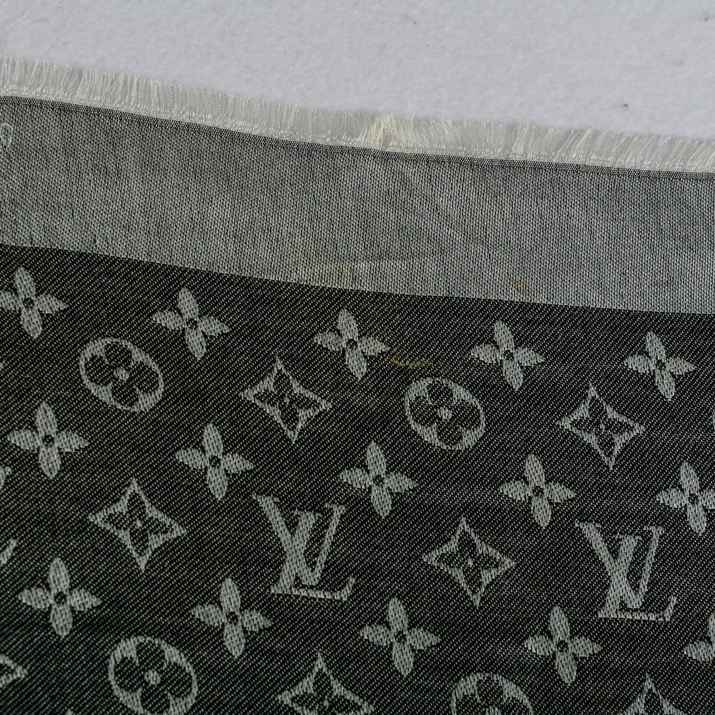 Wool Silk Monogram Denim Shawl Black