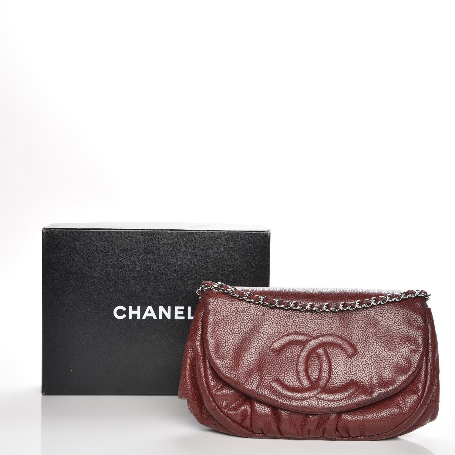 Chanel Caviar Half Moon Wallet On Chain WOC Dark Red 14 of 14