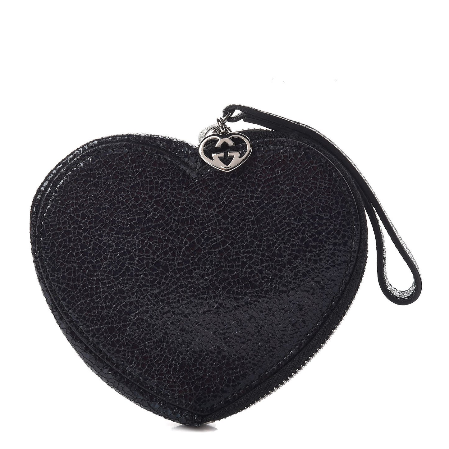 Crackled Calfskin Heart Coin Purse Navy