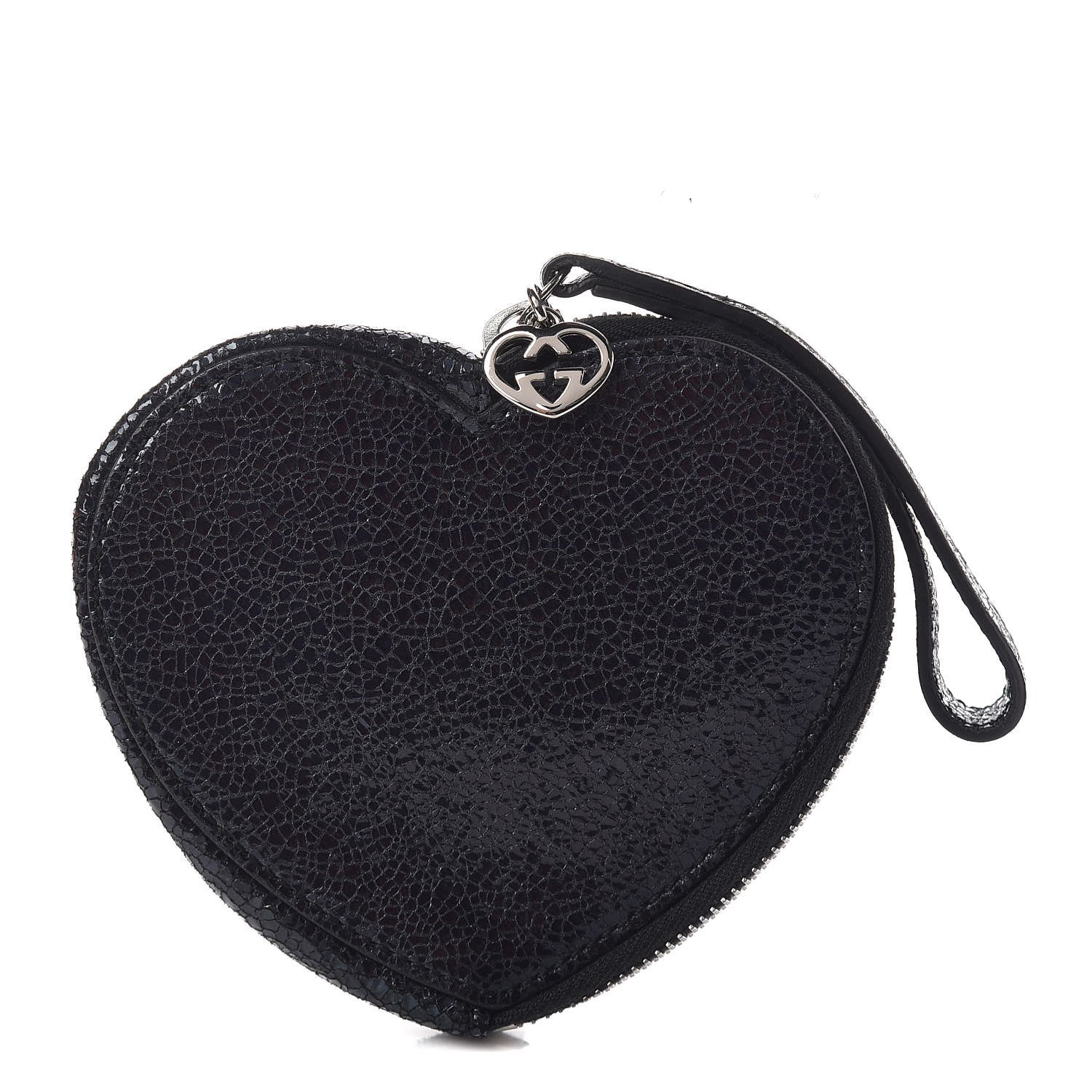 Gucci Crackled Calfskin Heart Coin Purse Navy 1 of 8