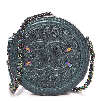 Chanel Iridescent Caviar Quilted Round Filigree Crossbody Dark Turquoise 1 of 10