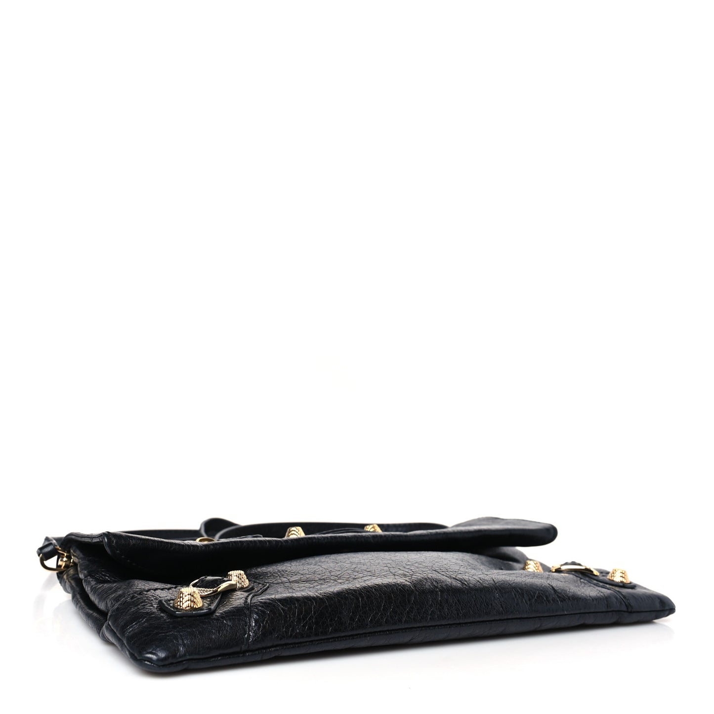 Agneau Giant 12 Gold Hardware Envelope Strap Clutch Black