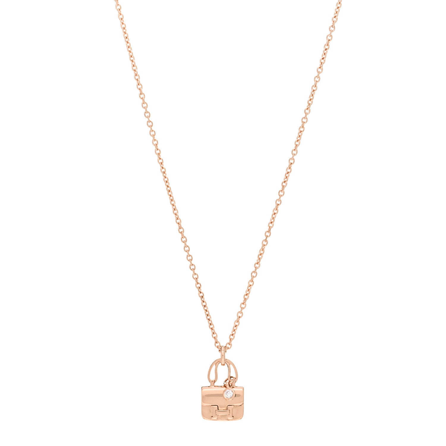 Hermes 18K Rose Gold Diamond Constance Amulettes Charm Pendant Necklace 1 of 3