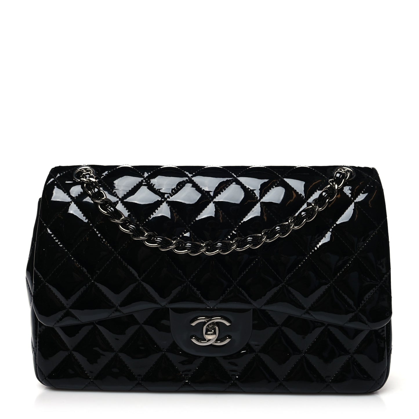 Patent Quilted Jumbo Double Flap Black