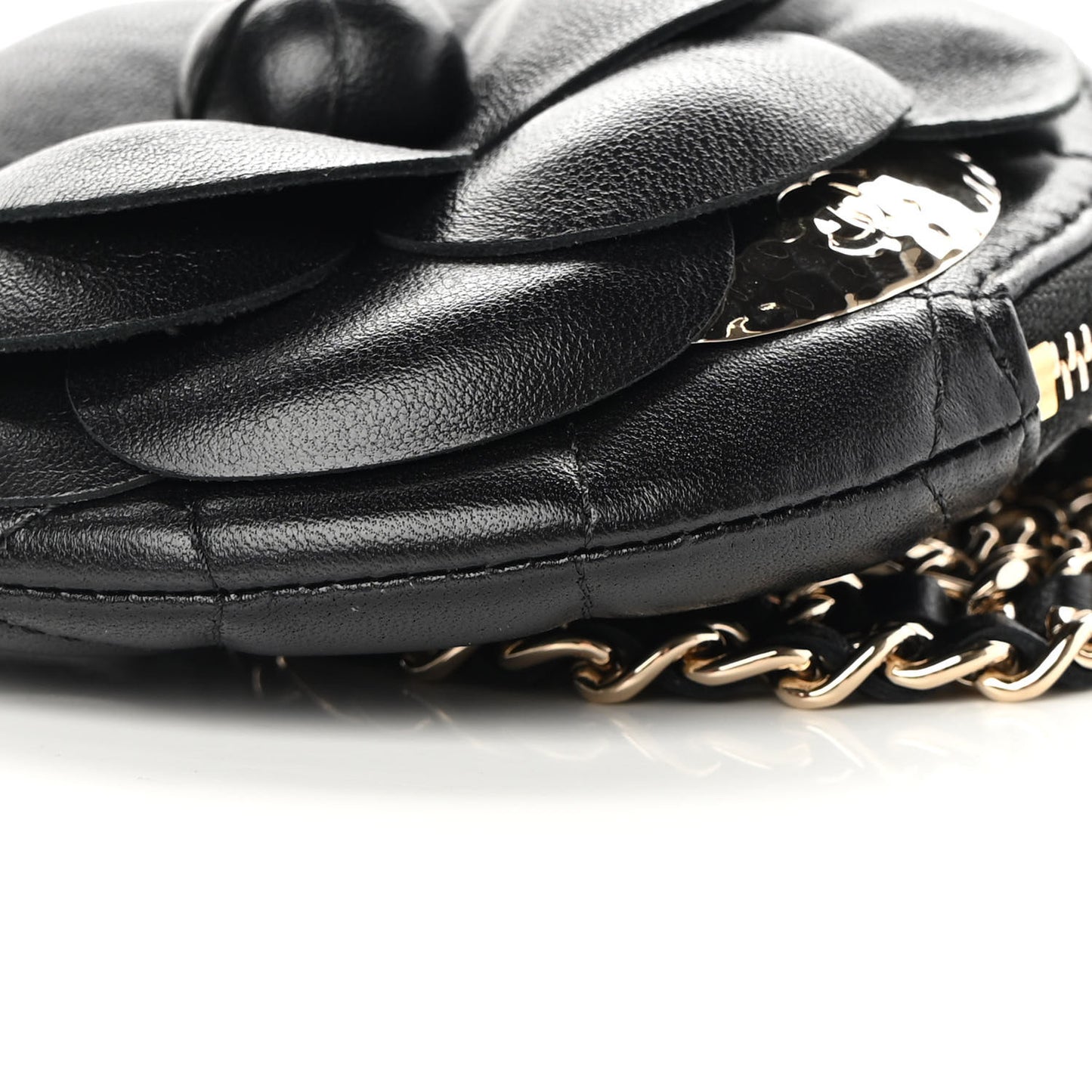 Lambskin Mini Camellia Bouquet Clutch With Chain Black