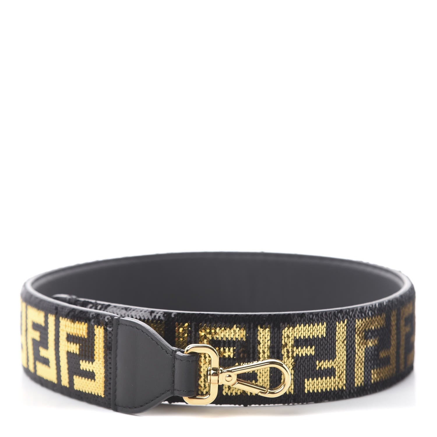 Fendi Calfskin Sequin FF Strap You Black Gold 1 of 4