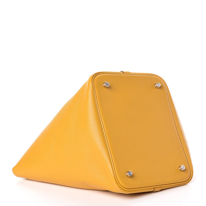 Hermes Epsom Tressage De Cuir Picotin Lock 22 MM Jaune Ambre Brique White 4 of 10