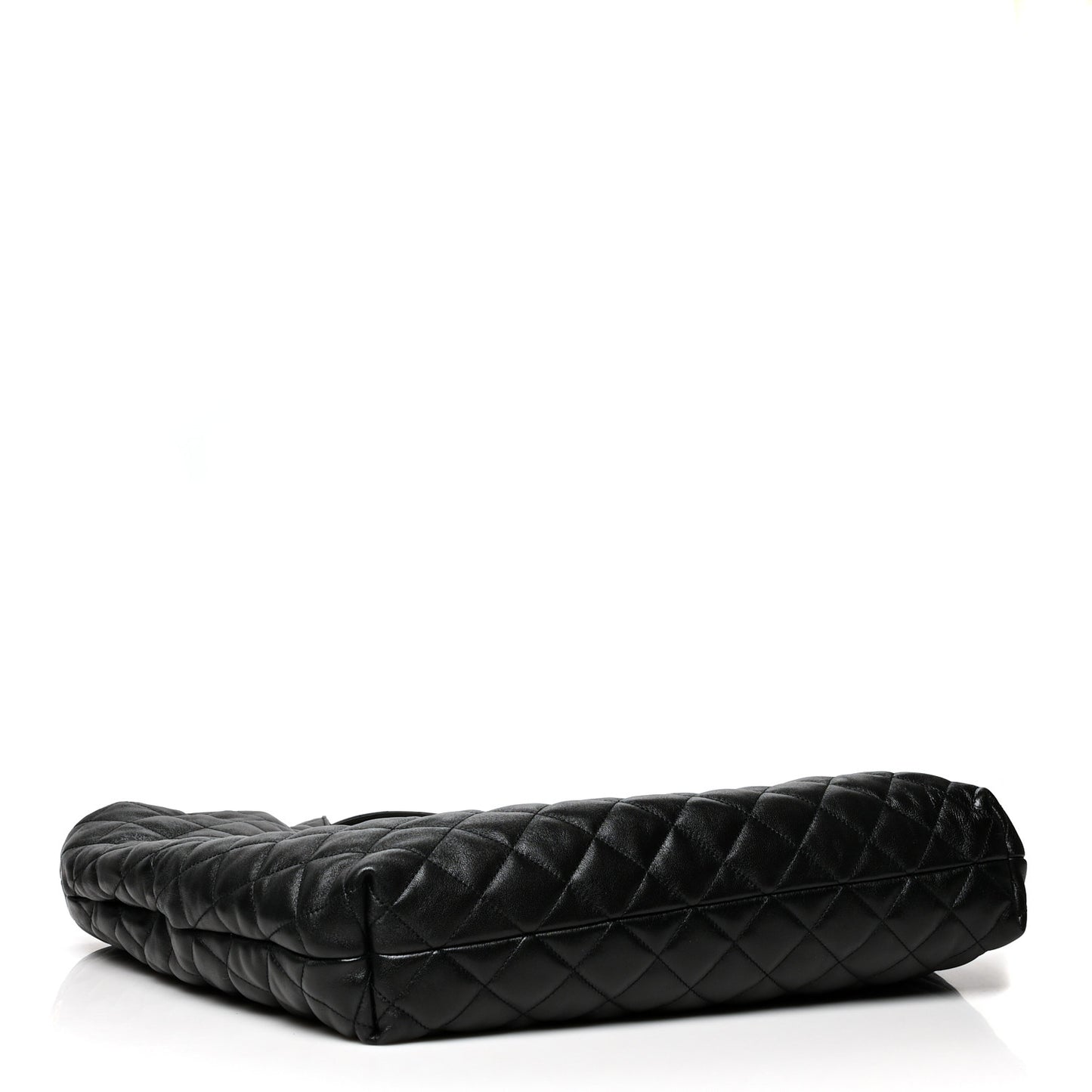 Lambskin Quilted Maxi Icare Shopping Tote Black