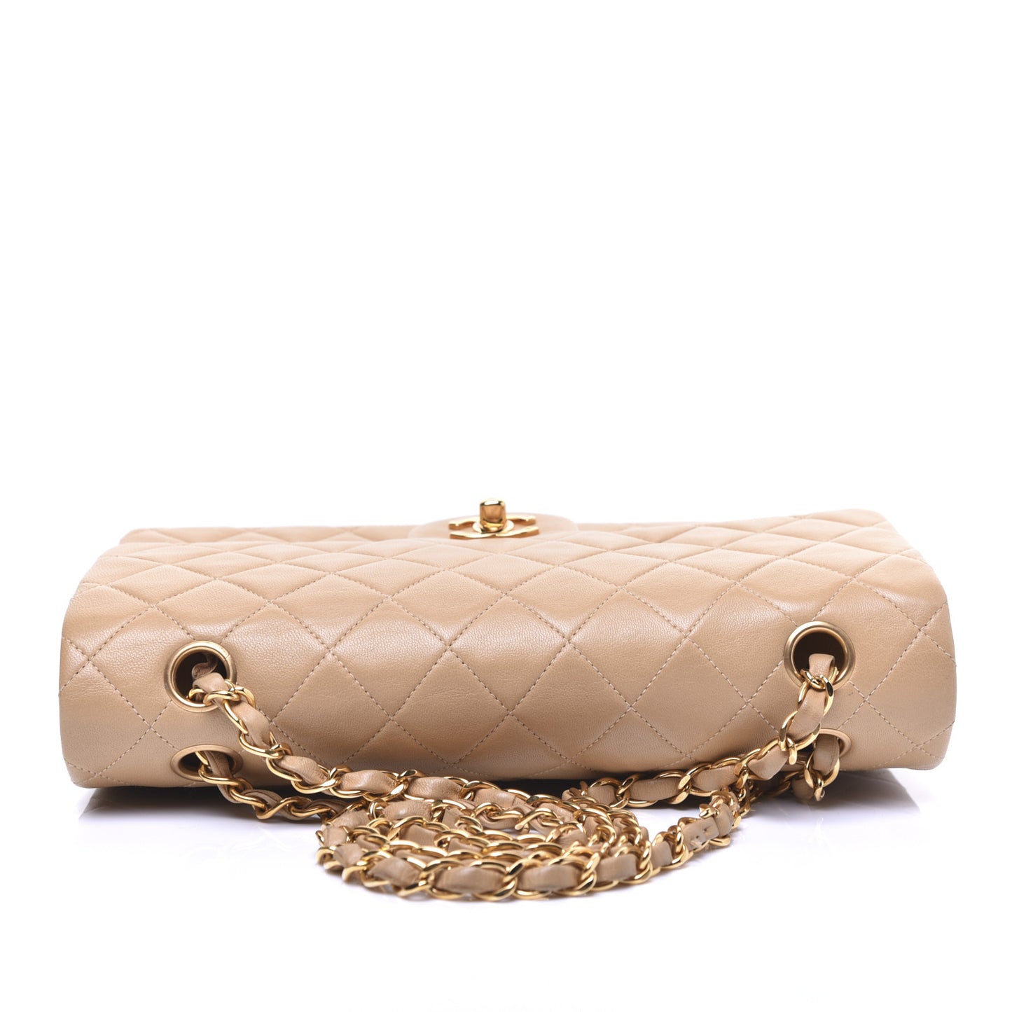 Lambskin Quilted Medium Double Flap Beige