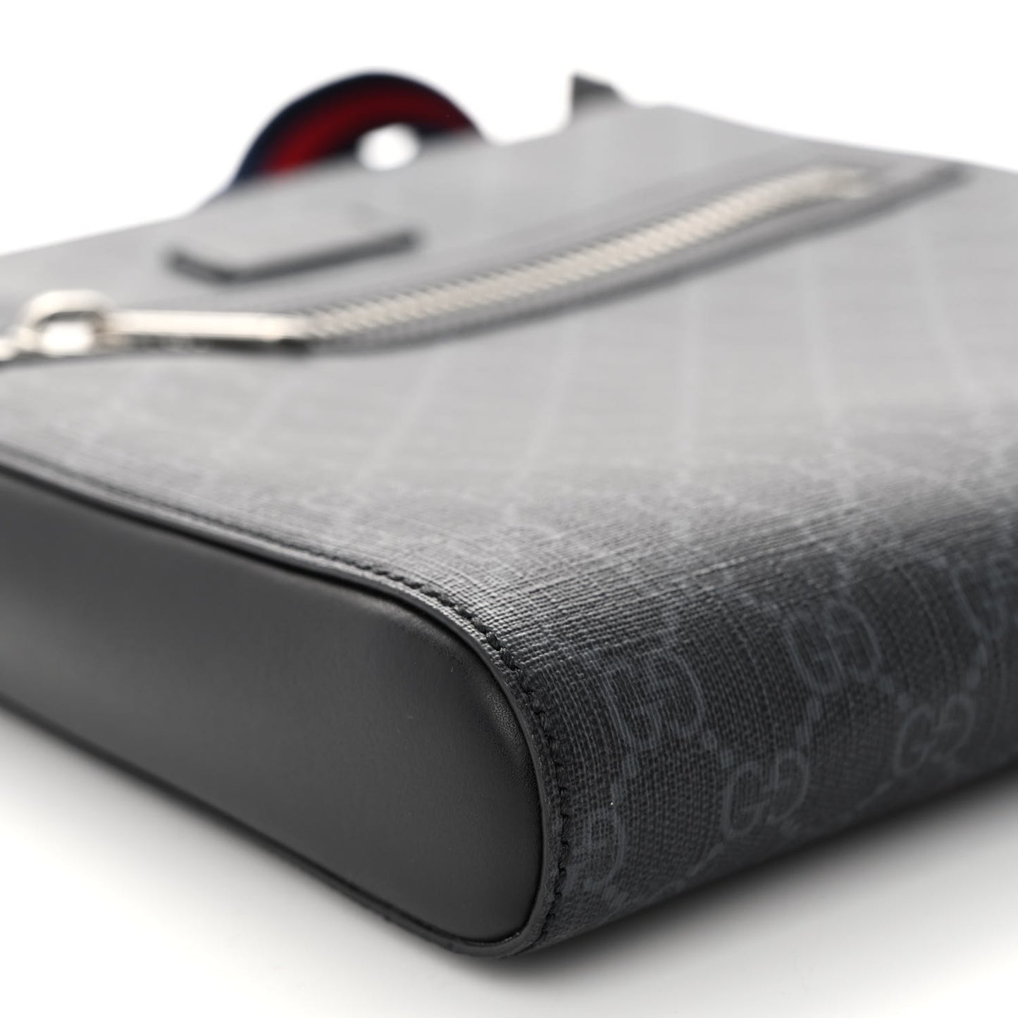 GG Supreme Monogram Appia Calfskin Web Flat Messenger Bag Black Grey
