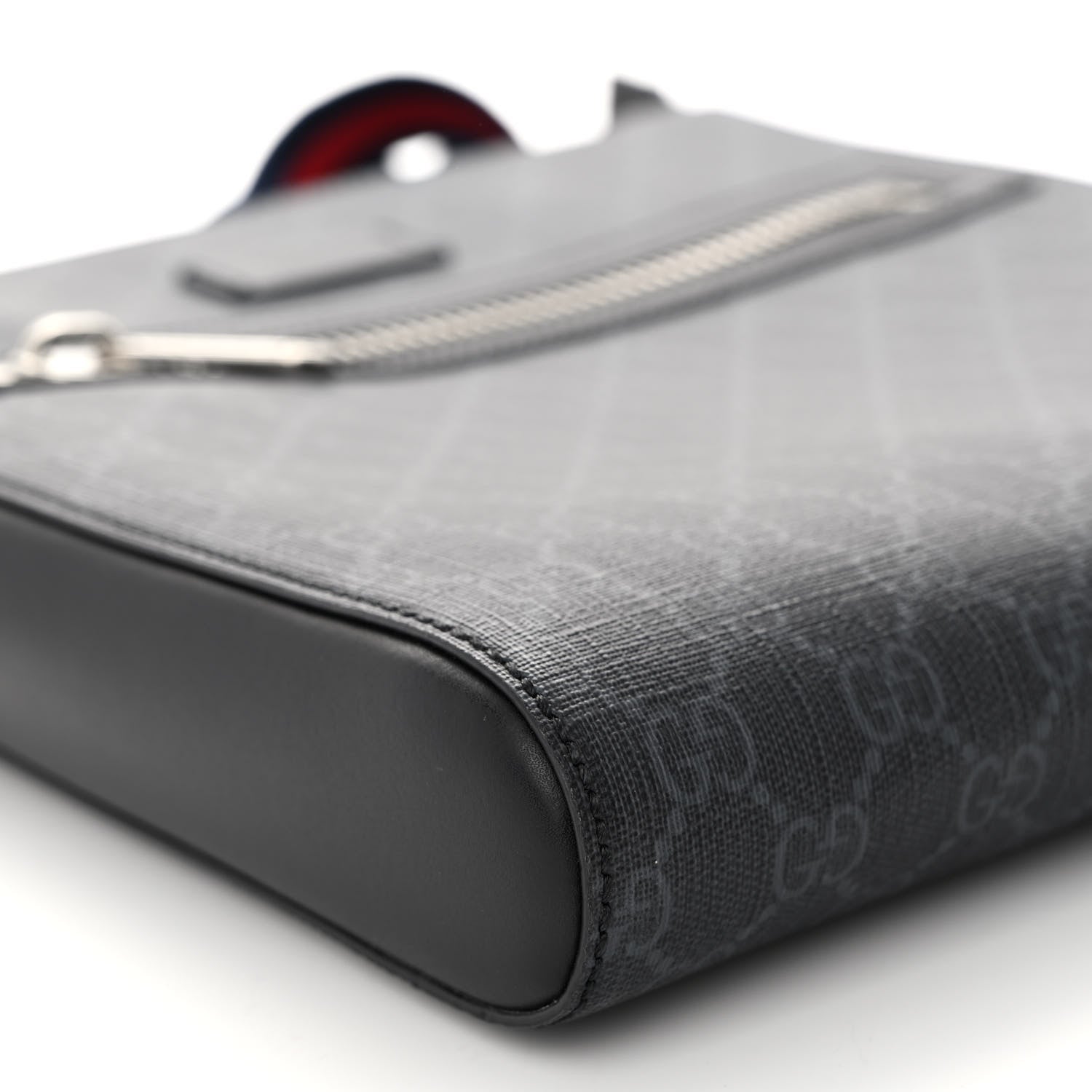 Gucci GG Supreme Monogram Appia Calfskin Web Flat Messenger Bag Black Grey 8 of 9