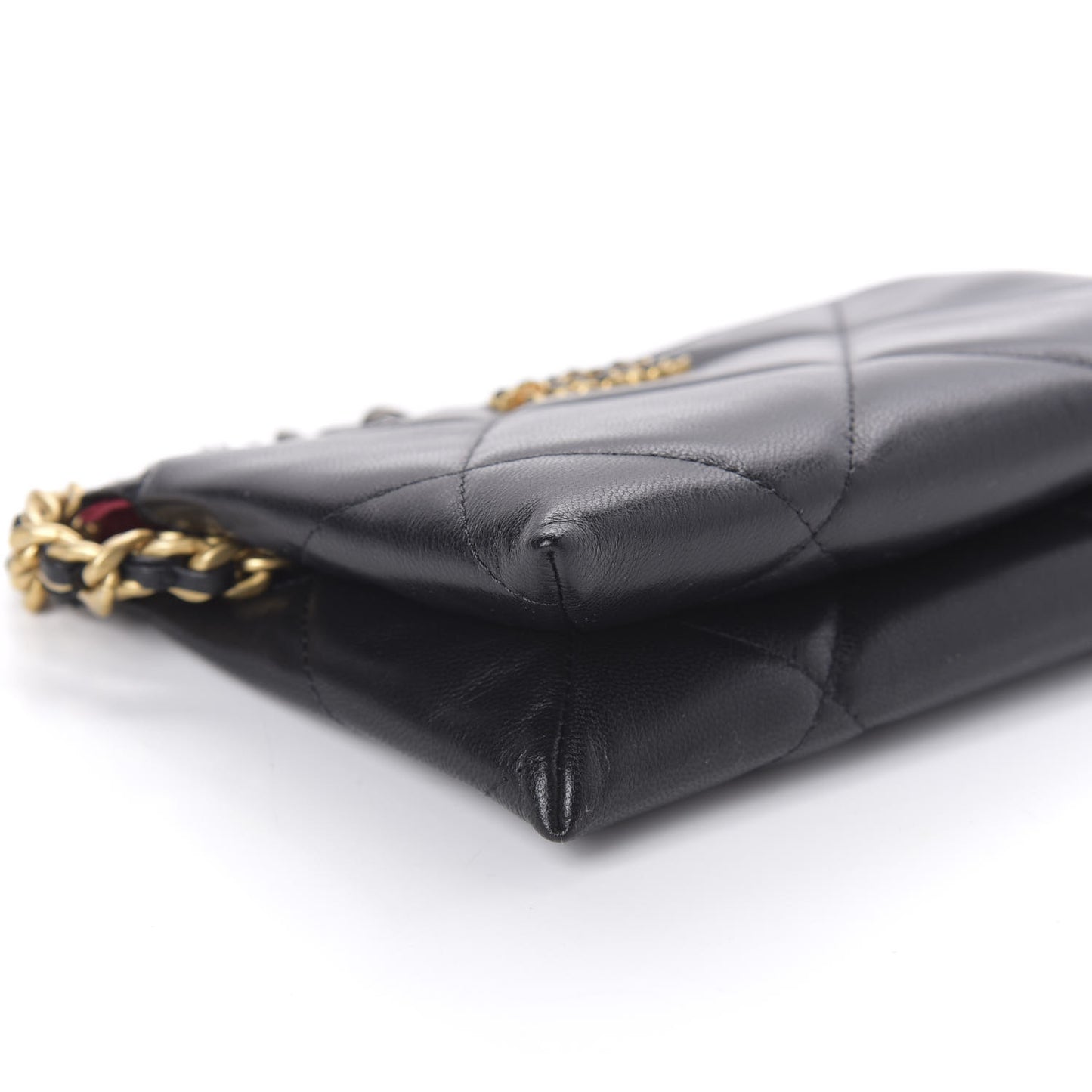 Shiny Goatskin Quilted Small Chanel 19 Pouch With Handle Black