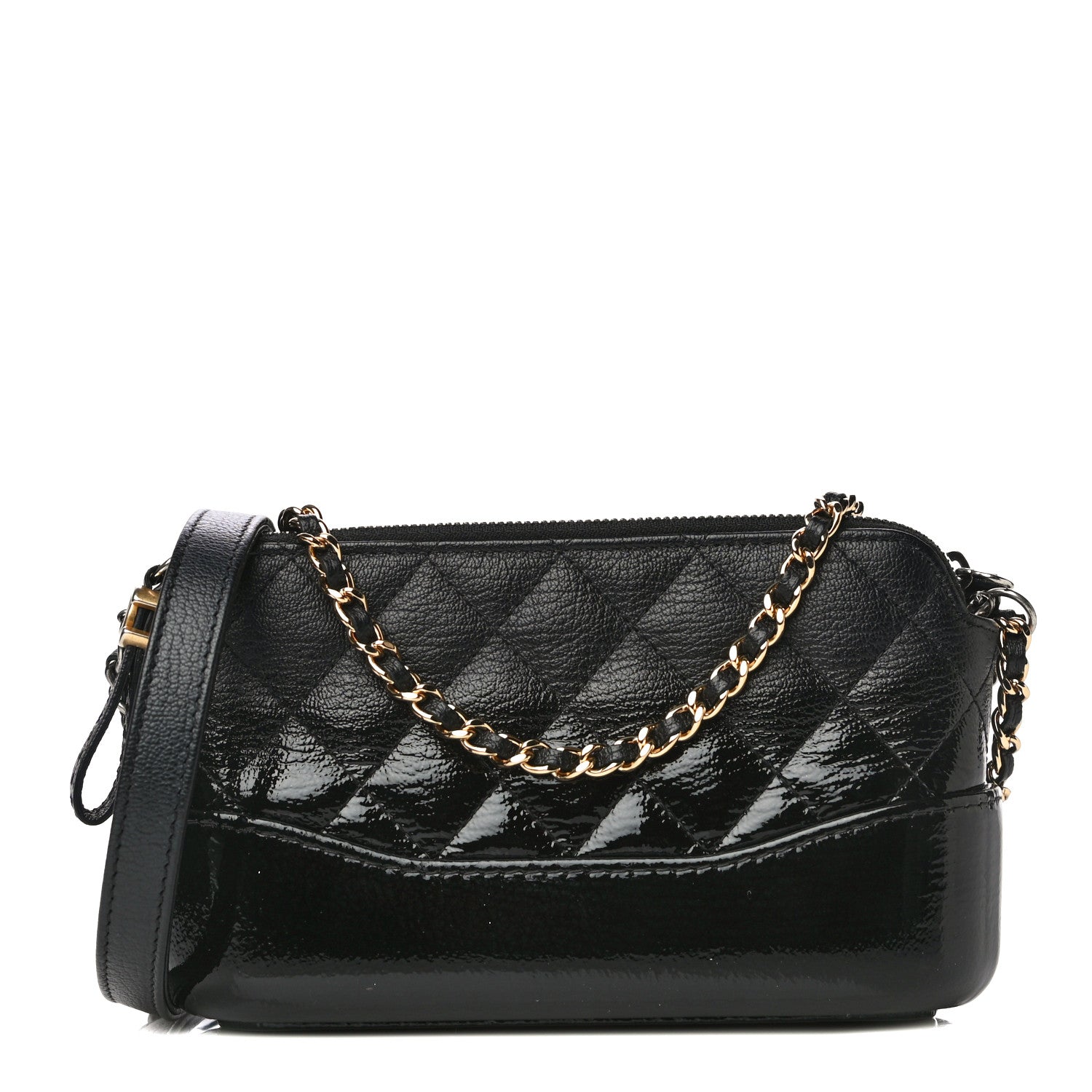 Chanel Patent Goatskin Quilted Small Gabrielle Clutch With Chain Black 1 of 16