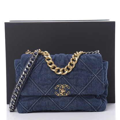Chanel Denim Quilted Large 19 Flap Blue 11 of 11