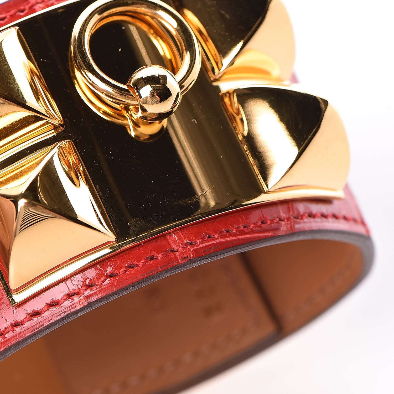 Hermes Shiny Alligator Collier De Chien CDC Bracelet T2 Rouge De Coeur 8 of 9