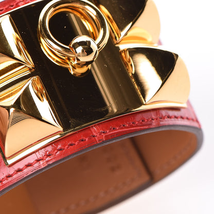 Hermes Shiny Alligator Collier De Chien CDC Bracelet T2 Rouge De Coeur 8 of 9