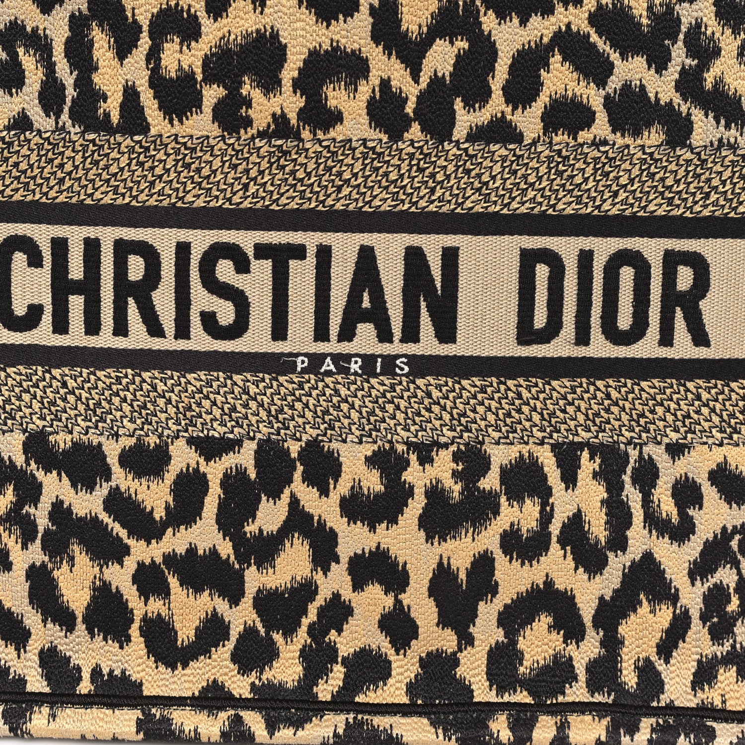 Christian Dior Canvas Mizza Embroidered Medium Leopard Book Tote Beige 9 of 14
