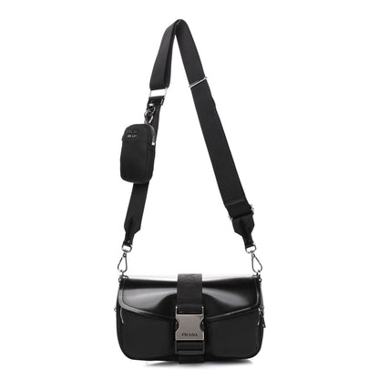 Prada Re-Nylon Spazzolato Double Pocket Buckle Shoulder Bag Black 1 of 4