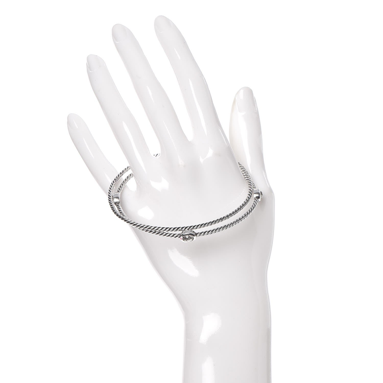 David Yurman Sterling Silver Crystal Color Classics Cable Bangle Bracelet Set of 2 2 of 4